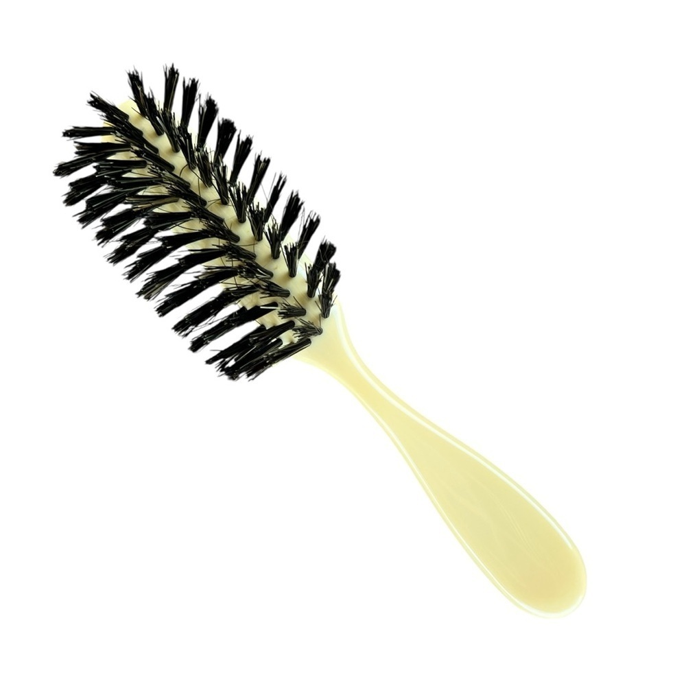 Vintage Flair Style Quarter Round Brush Nylon Bristles Cream Yellow Plastic 8”